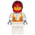 Race Car Driver, White Racing Suit with Orange Stripes and Checkered Pattern, Red Helmet, Crooked Smile with Brown Dimple – ГРАДСКИ