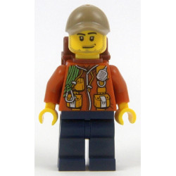 City Jungle Explorer - Dark Orange Jacket with Pouches, Dark Blue Legs, Dark Tan Cap with Hole, Smirk and Stubble Beard with Backpack – ГРАДСКИ