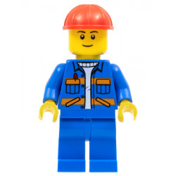 Blue Jacket with Diagonal Lower Pockets and Orange Stripes, Blue Legs, Red Construction Helmet – ГРАДСКИ