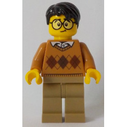 Medium Nougat Argyle Sweater, Dark Tan Legs, Black Hair, Large Round Glasses – ГРАДСКИ