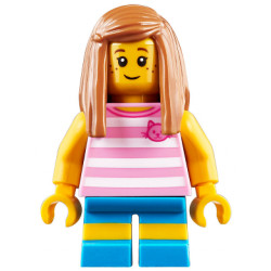 Child - Girl, Bright Pink Striped Shirt with Cat Head, Dark Azure Short Legs with Molded Yellow Stripes, Medium Nougat Long Hair, Freckles – ГРАДСКИ