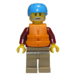 Man, Dark Red Jacket with Bright Light Blue Shirt, Dark Tan Legs, Orange Life Jacket, Dark Azure Sports Helmet, Beard (Rafter) – ГРАДСКИ