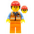 Airport Luggage Handler - Female, Orange Safety Vest with Reflective Stripes, Orange Legs, Red Construction Helmet with Dark Brown Ponytail Hair – ГРАДСКИ