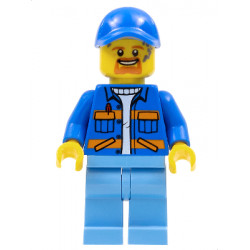 Garbage Worker - Male, Blue Jacket with Diagonal Lower Pockets and Orange Stripes, Medium Blue Legs, Blue Cap with Hole, Goatee and Splotches – ГРАДСКИ