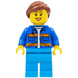 Garbage Worker - Female, Blue Jacket with Diagonal Lower Pockets and Orange Stripes, Dark Azure Legs, Reddish Brown Ponytail – ГРАДСКИ