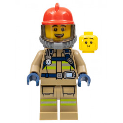 Fire - Reflective Stripes, Dark Tan Suit, Red Fire Helmet, Open Mouth, Breathing Neck Gear with Blue Air Tanks – ГРАДСКИ