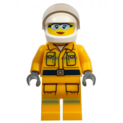 Fire - Reflective Stripes, Bright Light Orange Suit, White Helmet, Safety Glasses, Peach Lips Closed Mouth Smile – ГРАДСКИ