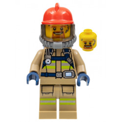 Fire - Reflective Stripes, Dark Tan Suit, Red Fire Helmet, Open Mouth with Goatee, Breathing Neck Gear with Blue Air Tanks – ГРАДСКИ