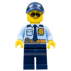 Police - City Officer Shirt with Dark Blue Tie and Gold Badge, Dark Tan Belt with Radio, Dark Blue Legs, Dark Blue Cap, Sunglasses – ГРАДСКИ