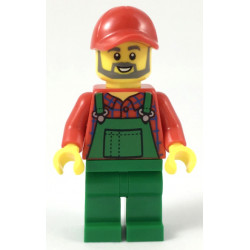 Farmer - Red Cap and Flannel Shirt, Dark Bluish Gray Beard, Green Overalls – ГРАДСКИ