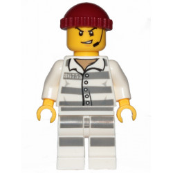 Sky Police - Jail Prisoner 86753 Prison Stripes, Scowl with Open Mouth and Headset, Dark Red Knit Cap – ГРАДСКИ