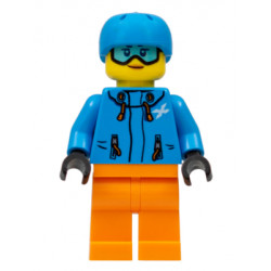 Skier Female, Dark Azure Jacket and Helmet, Goggles with Peach Lips – ГРАДСКИ