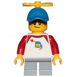 Boy, Freckles, Classic Space Shirt with Red Sleeves, Light Bluish Gray Short Legs, Blue Cap with Tiny Yellow Propeller – ГРАДСКИ