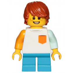 Boy, Freckles, White Shirt with Orange Pocket, Dark Azure Short Legs, Dark Orange Hair Tousled with Side Part – ГРАДСКИ