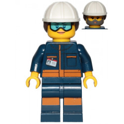 Rocket Engineer - Female, Dark Blue Jumpsuit, White Construction Helmet with Dark Brown Ponytail Hair, Light Blue Goggles and Face Covered with Dirt – ГРАДСКИ
