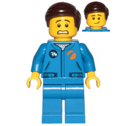 Astronaut - Male, Blue Jumpsuit, Dark Brown Hair Short Combed Sideways Part Left, Scared and Lopsided Smile – ГРАДСКИ