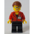 Reporter - Female, Red Suit Jacket with ID Badge, Black Legs, Reddish Brown Hair Swept Back into Bun, Glasses – ГРАДСКИ