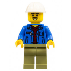 Truck Driver - Blue Jacket over Dark Red V-Neck Sweater, Olive Green Legs, White Construction Helmet – ГРАДСКИ