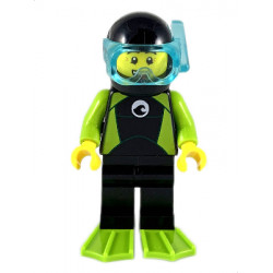 Diver - Male, Black Wetsuit with White Logo and Lime Trim and Flippers – ГРАДСКИ
