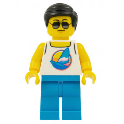Beach Tourist - Male, White Tank Top with Dark Azure Sailboat, Dark Azure Legs, Black Hair – ГРАДСКИ