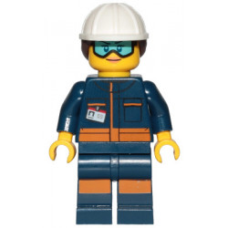 Ground Crew Technician - Female, Dark Blue Jumpsuit, White Construction Helmet with Dark Brown Ponytail Hair, Light Blue Goggles – ГРАДСКИ