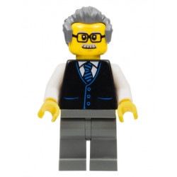 Launch Director - Male, Black Vest with Blue Striped Tie, Dark Bluish Gray Legs, Dark Bluish Gray Hair, Glasses and Moustache – ГРАДСКИ