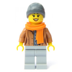 Customer - Female, Medium Nougat Jacket, Light Bluish Gray Legs, Dark Bluish Gray Beanie, Orange Scarf – ГРАДСКИ