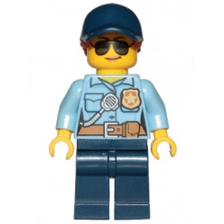Police - City Officer Female, Bright Light Blue Shirt with Badge and Radio, Dark Blue Legs, Dark Blue Cap with Dark Orange Ponytail, Sunglasses – ГРАДСКИ