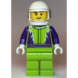 Monster Truck Driver, Lime Legs and Jacket with Purple Flames and Arms, White Helmet – ГРАДСКИ