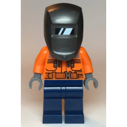 Welder - Male, Orange Safety Jacket, Reflective Stripe, Sand Blue Hoodie, Dark Blue Legs, Black Helmet, Pearl Dark Gray Welding Visor – ГРАДСКИ