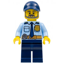 Police - City Officer Shirt with Dark Blue Tie and Gold Badge, Dark Tan Belt with Radio, Dark Blue Legs, Dark Blue Cap, Full Beard – ГРАДСКИ