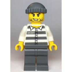 Police - Jail Prisoner 50380 Prison Stripes, Stubble, Dark Bluish Gray Knit Cap – ГРАДСКИ