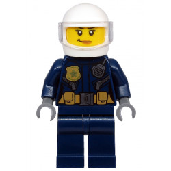 Police - ATV Driver Female, Leather Jacket with Gold Badge and Utility Belt, White Helmet, Trans-Clear Visor, Peach Lips Smirk – ГРАДСКИ