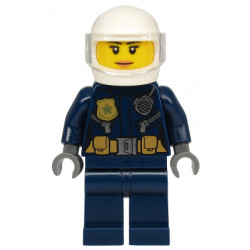 Police - City Motorcyclist Female, Leather Jacket with Gold Badge and Utility Belt, White Helmet, Trans-Clear Visor, Peach Lips – ГРАДСКИ