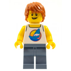 Surfer - Male, White Tank Top with Dark Azure Sailboat, Sand Blue Legs, Dark Orange Tousled Hair – ГРАДСКИ