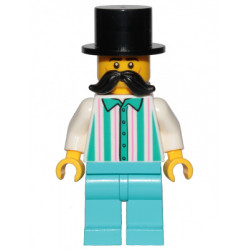Fairground Employee, Male - Black Top Hat, Moustache, White Shirt with Stripes, Medium Azure Legs – ГРАДСКИ