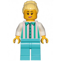 Fairground Employee, Female - Bright Light Yellow Hair with High Bun, White Shirt with Stripes, Medium Azure Legs – ГРАДСКИ