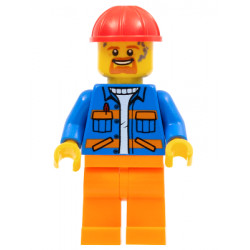Blue Jacket with Diagonal Lower Pockets and Orange Stripes, Orange Legs, Red Construction Helmet – ГРАДСКИ