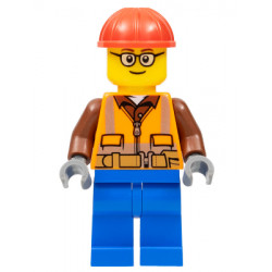 Construction Worker - Male, Orange Safety Vest, Reflective Stripes, Reddish Brown Shirt, Blue Legs, Red Construction Helmet, Glasses – ГРАДСКИ