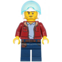 Man, Dark Red Jacket with Bright Light Blue Shirt, Dark Blue Legs with Belt, White Flight Helmet, Trans-Light Blue Flight Visor, Stubble (Helicopter Pilot) – ГРАДСКИ