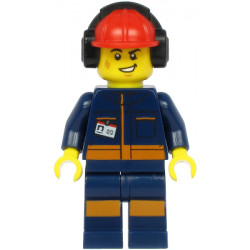 Airport Flagger - Male, Dark Blue Jumpsuit with Orange Stripes, Red Construction Helmet with Black Ear Protectors / Headphones – ГРАДСКИ