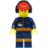 Airport Flagger - Male, Dark Blue Jumpsuit with Orange Stripes, Red Construction Helmet with Black Ear Protectors / Headphones – ГРАДСКИ