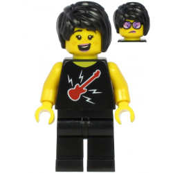 Plane Passenger - Female, Black Hair, Black Sleeveless Top with Red Guitar, Black Legs – ГРАДСКИ