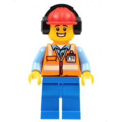 Ground Crew - Male, Orange Safety Vest with Reflective Stripes, Blue Legs, Red Construction Helmet with Black Ear Protectors / Headphones – ГРАДСКИ