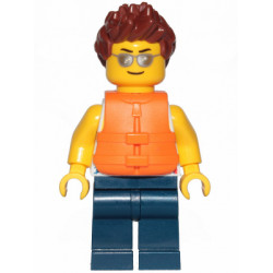 Tank Top with Surfer Silhouette, Dark Blue Legs, Reddish Brown Hair Spiked, Life Jacket 2 Straps, Silver Sunglasses – ГРАДСКИ