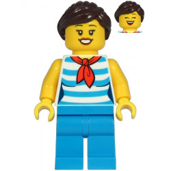 Diner Employee - Female, Dark Azure and White Striped Shirt with Red Scarf, Dark Azure Legs, Dark Brown Ponytail – ГРАДСКИ