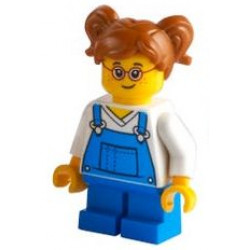 Child - Girl, Blue Overalls over V-Neck Shirt, Blue Short Legs, Dark Orange Hair with Pigtails, Glasses, Freckles – ГРАДСКИ