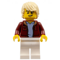 Man, Dark Red Jacket with Bright Light Blue Shirt, White Legs, Tan Tousled Hair, Lopsided Grin (Car Driver) – ГРАДСКИ