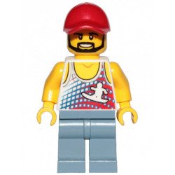 Skater - Tank Top with Surfer Silhouette, Sand Blue Legs, Red Cap, Black Angular Beard – ГРАДСКИ