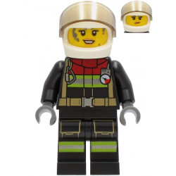Fire - Female, Black Jacket and Legs with Reflective Stripes and Red Collar, White Helmet, Trans-Brown Visor, Dark Bluish Gray Splotches – ГРАДСКИ